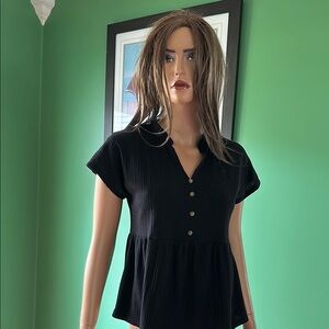 🖤🖤EUC Black Ribbed Buttoned Top with Mandarin Collar🖤🖤